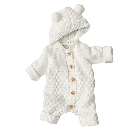 

QWERTYU Infant Baby Toddler Clothes Button Jumpsuit for Girl Boy Winter Warm Hooded Romper 3M-24M