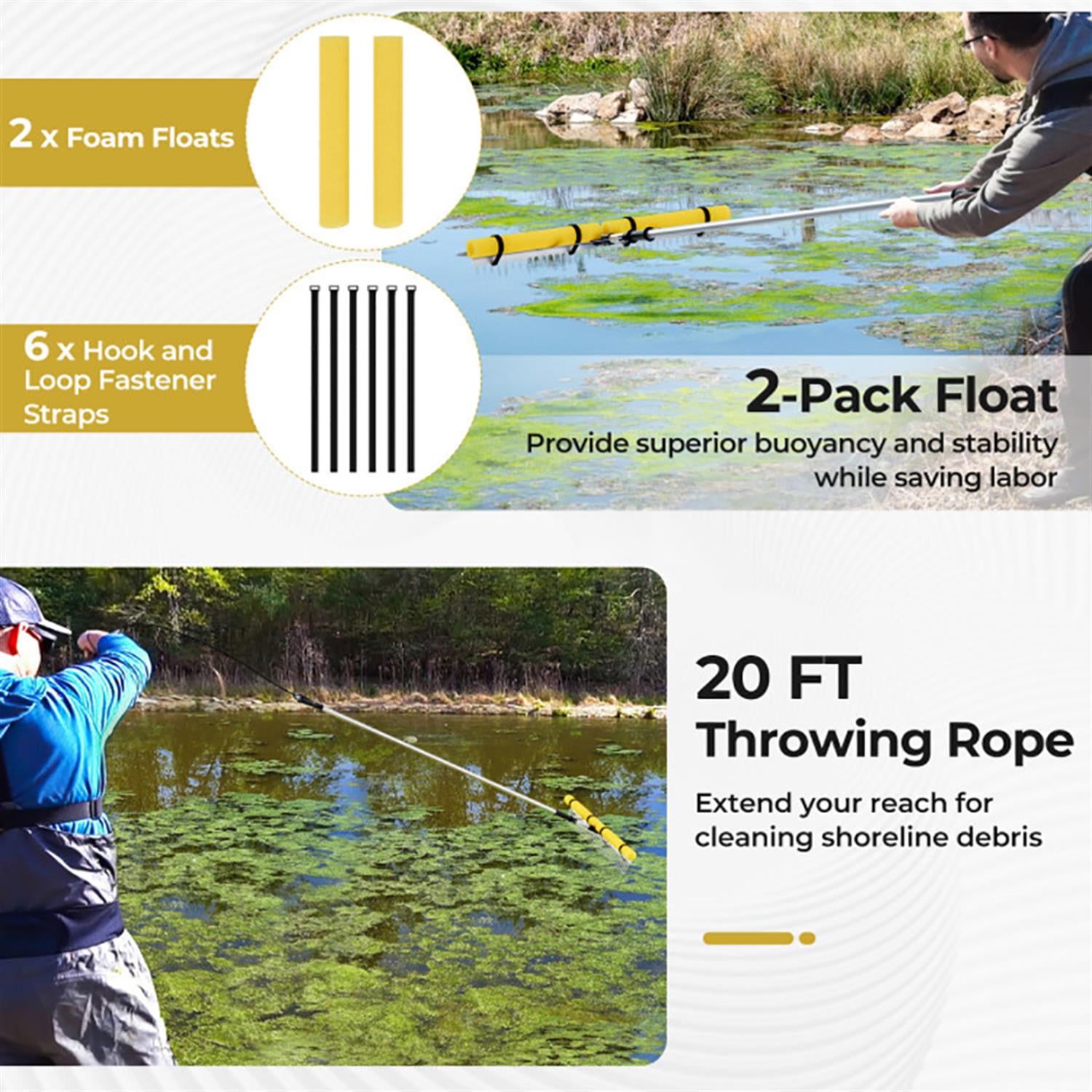 Spaco 36" Wide Floating Weed Lake Rake, Aquatic Pond Weed Cutter with Foam Floats, 92" Extra Long Handle for Yard Garden, Yellow