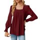 thumbnail image 1 of Blusa de mujer con cuello cuadrado y mangas abullonadas - Top informal con pliegues en la parte delantera - Rayón/poliéster/spandex - S-XXL - Trabajo/cita/salida nocturna, 1 of 4