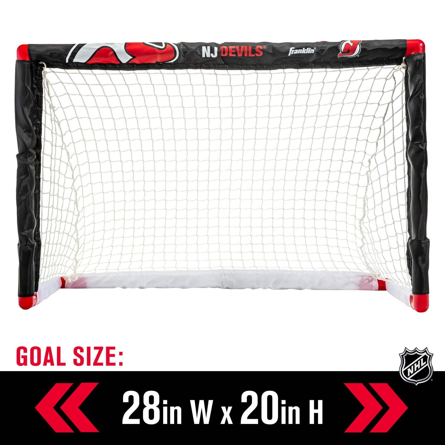Franklin Sports NHL Devils Mini Hockey Set - Kids Indoor Knee Hockey Goal, Ball, 2 Mini Hockey Stick Combo Set