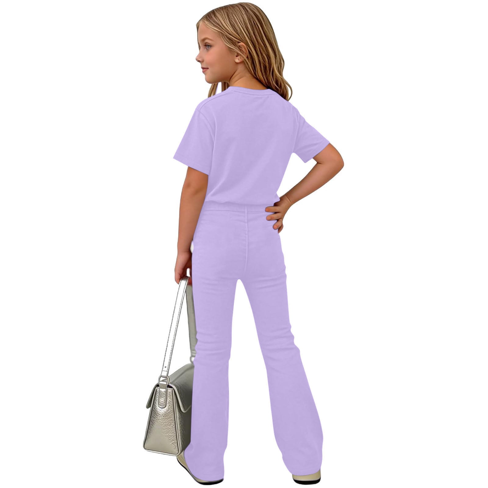 Fnooota Girls Outfit Sets Short Sleeve, 2 Piece School Summer Girls Clothing Sets Purple Size 6