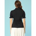 thumbnail image 3 of Blusa vintage con cuello Peter Pan para mujer, con ribete en contraste, manga corta, con botones Negro XL, 3 of 5