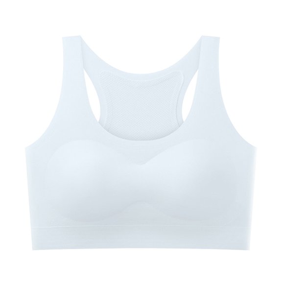 Xfvqtps Girls Sports Bras with Padded Fixed Cup Seamless Mesh Breathable Cooling Training Bra for Teen Racerback Solid Color Comfortable Girls Bras for 9-18 Years Light Blue