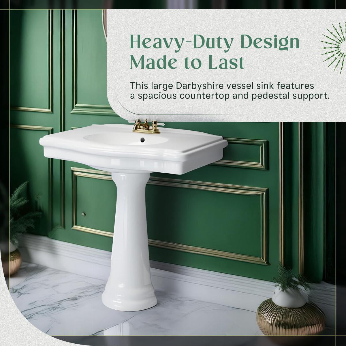 Large White Pedestal Bathroom Sink 34" W Porcelain Spaceous Wall Mount Sink w/Centerset Faucet Hole | Renovators Supply