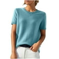 thumbnail image 2 of PUMISAS Short Sleeve Sweater For Wowen Crew Neck Solid Color Sweater Shirt Going Out Fall Shirt Casual Loose Pullover Tops, 2 of 7