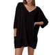 thumbnail image 1 of Camiseta holgada de cuello en V y manga 7/8 para mujer: mangas 7/8 de moda, corte relajado, tejido transpirable, 1 of 5