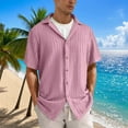 thumbnail image 4 of zfhfof Men's Summer Beach Shirt Short Sleeve Button Down Shirt Crochet Knit Cuban Guayabera Casual Shirts, 4 of 9
