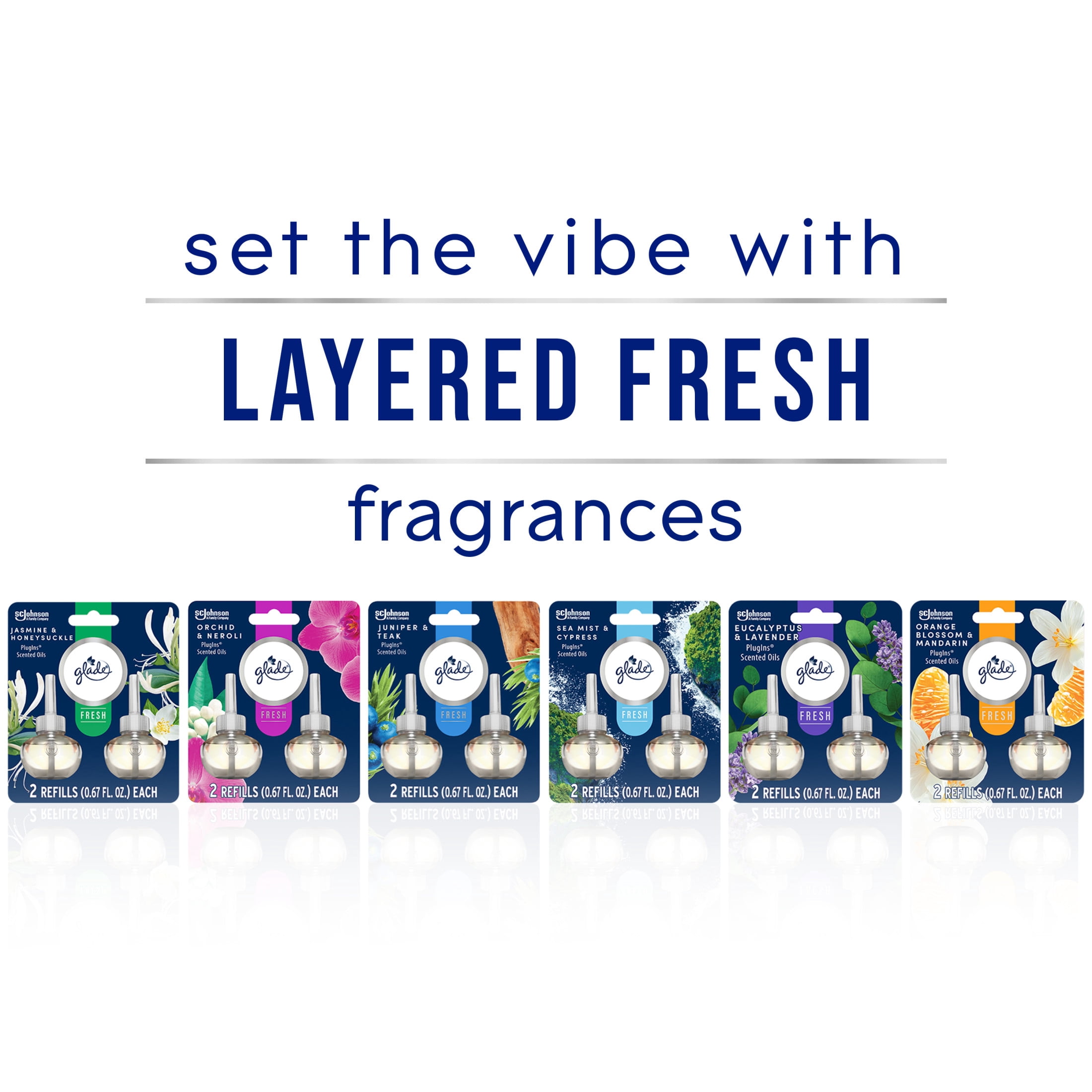 Glade® PlugIns® Scented Oil Air Freshener Refills, Orange Blossom & Mandarin, Fresh Collection, 0.67 fl oz Each, 5 Refills
