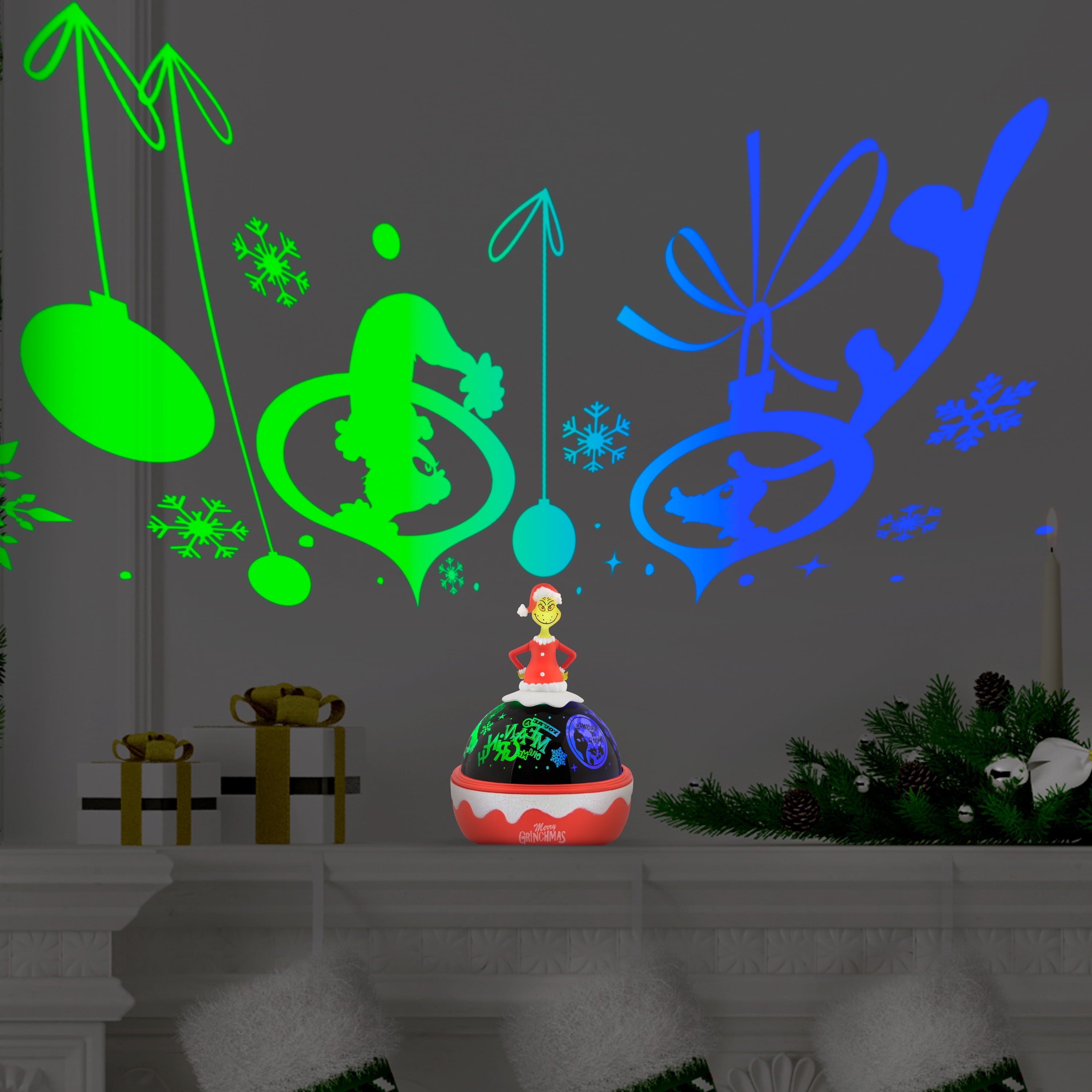 Christmas Tabletop Shadow Lights Projector Lights Holiday Decor with Grinch Topper by Dr. Seuss
