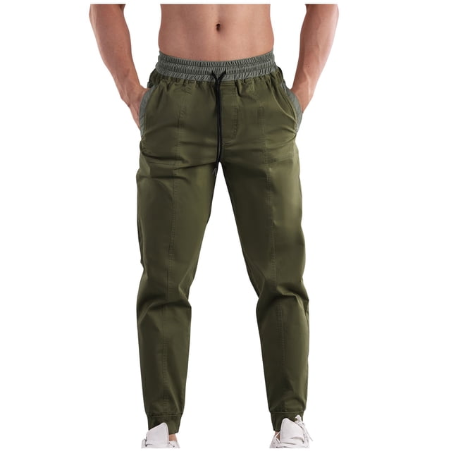 Pantalones largos de moda para hombre, casuales, de color sólido, con bolsillos y cintura elástica, pantalones cargo casuales para hombre.