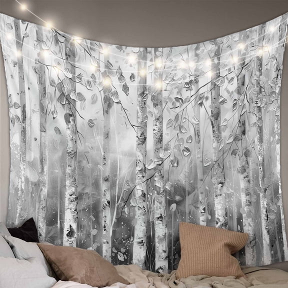 Grey Forest Tapestry for Bedroom Wall Hanging Tapestry, Modern Oil Painting Art Ceiling Backdrop Tapestries Poster Blanket Wall Decor for Teens Room Living Room Dorm 51" x 59"