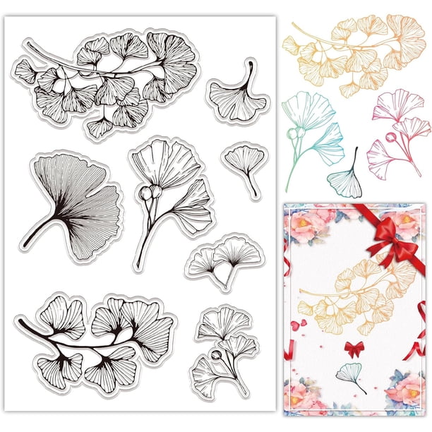 Sellos de goma transparentes con forma de hojas de ginkgo. Ideales para primavera y otoño. Sellos de silicona transparentes para sellos postales, manualidades, tarjetas, álbumes de fotos y decoración.