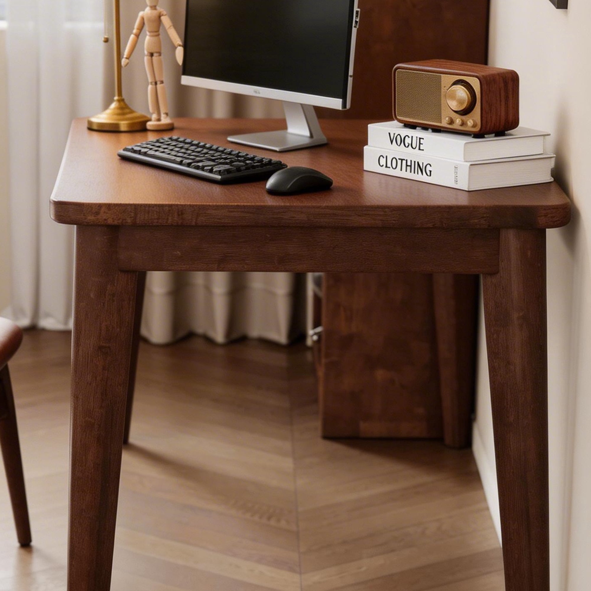 Solid Wood Desk 63 x 19.7 in Walnut Writing Desk for Bedroom