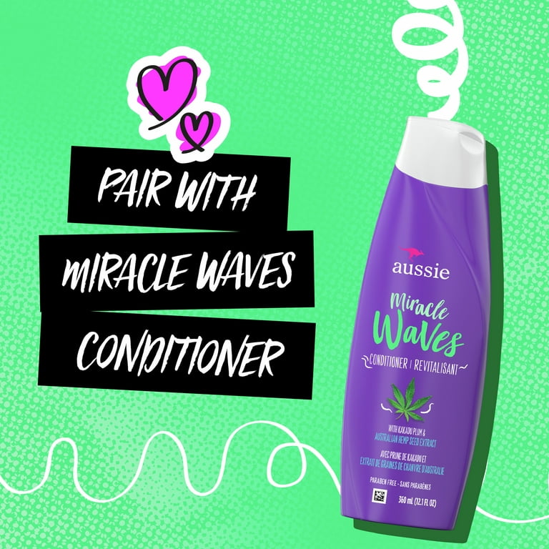 Pigment Parcel væg Aussie Miracle Waves Anti-Frizz Hemp Paraben-Free Shampoo, 26.2 fl oz For  All Hair Types - Walmart.com