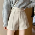 thumbnail image 1 of Wuffmeow Short Décontracté à Jambe Grand pour Femmes en Laine à Double Poche Taille Haute, 1 of 7