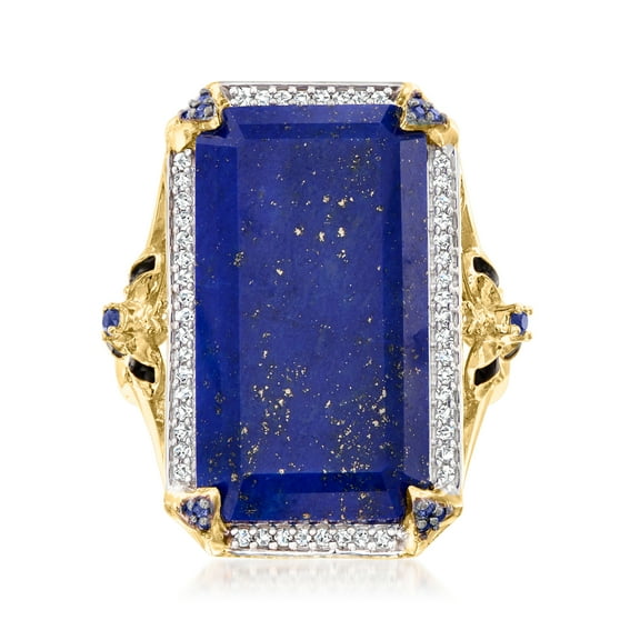Ross-Simons Lapis, .20 ct. t.w. White Topaz and .10 ct. t.w. Sapphire Bumblebee Ring With Black Enamel in 18kt Gold Over Sterling, Women's, Adult