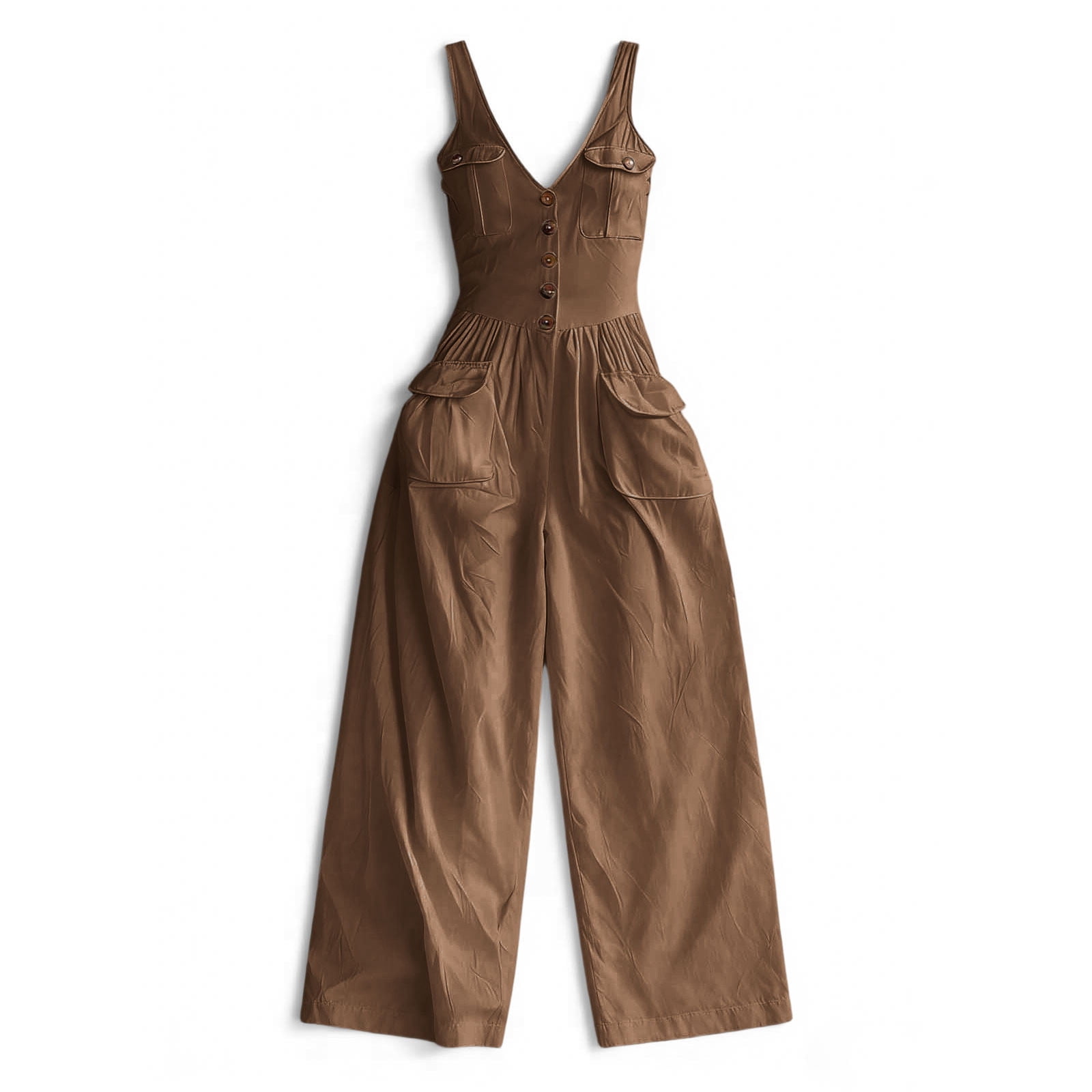 ZGRBOU Women's Jumpsuit V Neck Sleeveless Solid Button Down Wide-Leg Pant Vintage Western High Waist Going Out Romper