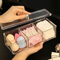 thumbnail image 1 of Rectangle Cotton Ball and Swab Holder Organizer with Lid, Dustproof,Waterproof,Clear Acrylic 3 Compartment Cotton Pad Container for Cotton Swabs, Q-Tips, Make Up Pads, Cosmetics and More, 1 of 5