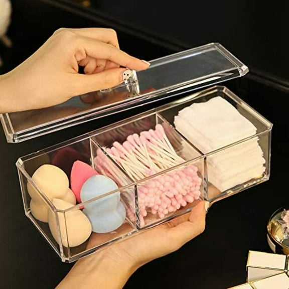 Acrylic Cosmetic Organizer, Transparent Storage Canister for Cotton Balls, Swabs, Makeup Pads, Lipsticks and More, Space-saving Design for Vanity, Bathroom, Office