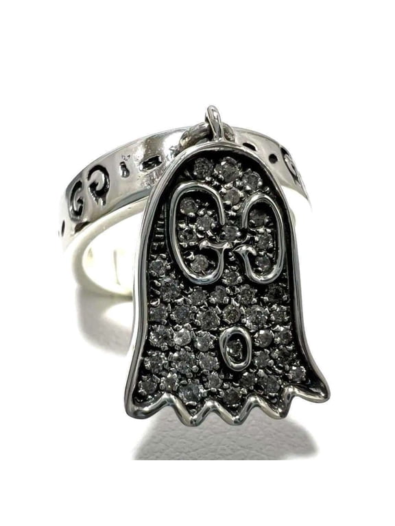 Pre-Owned GUCCI Women's Ghost Pave Diamond Ring in Silver 925