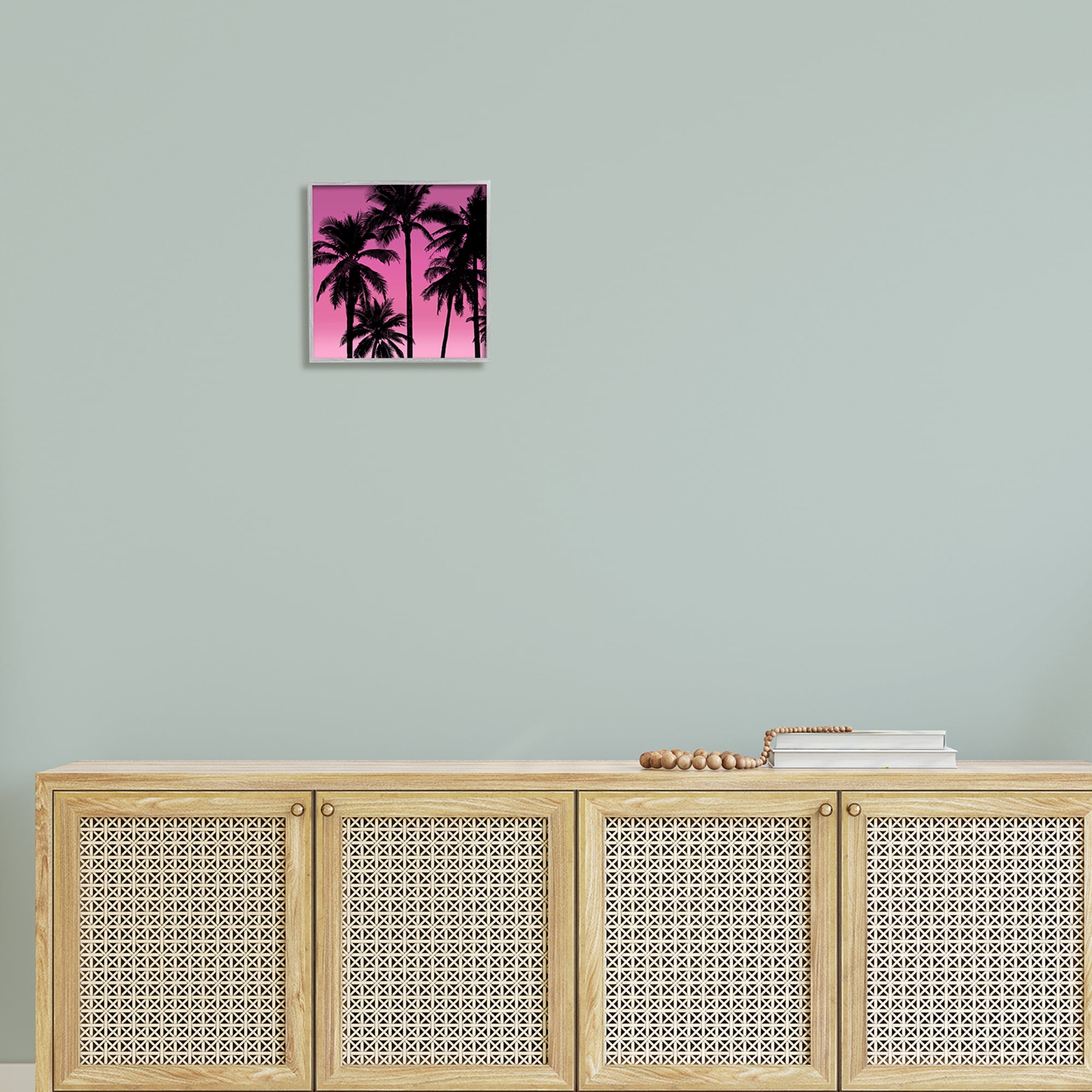 Stupell Pink Tropical Sunset Palm Trees Landscape Photography Gray Framed Art Print Wall Art
