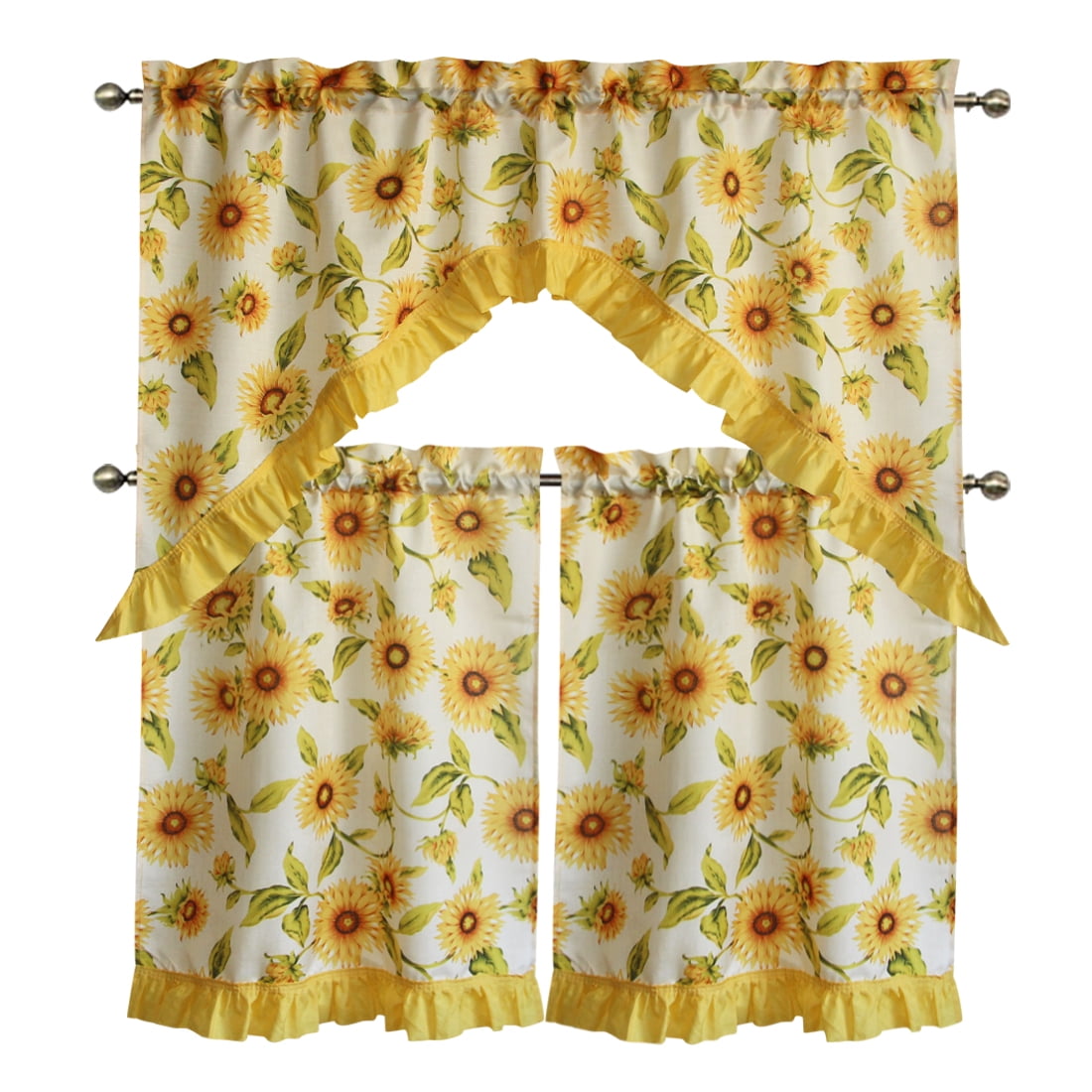 3 PC Kitchen Curtain Swag Set, Fruit Floral Rooster Printed Design Window Panels - Picture 43 of 62