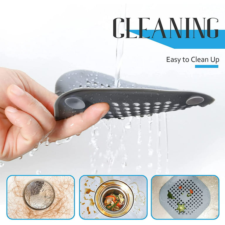 Bovinde Hair Catchersquare Drain Cover for Shower Silicone Hair Stopper with Suction Cupeasy to Install Suit for Bathroombathtubkitchen 2 Pack Grey WH