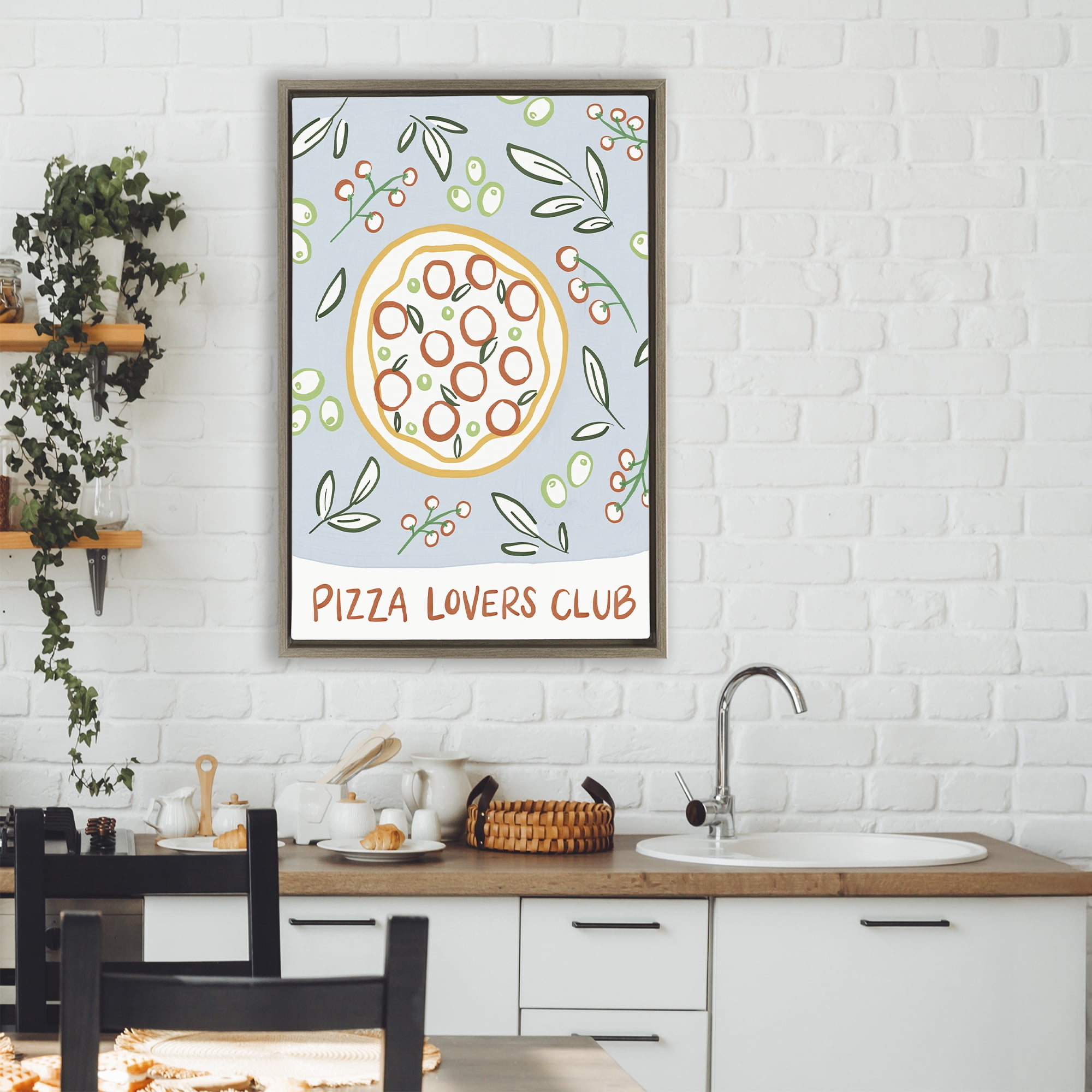Stupell Industries Pizza Lovers Club Brown Framed Floater Canvas Wall Art, design by Amanda Houston