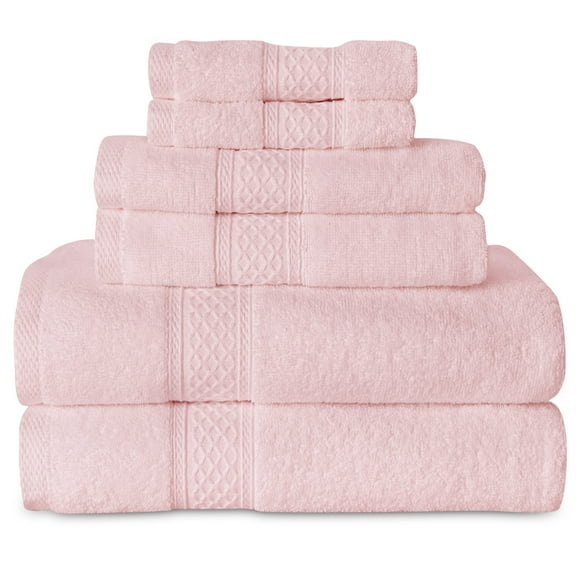 Gogreen Blush Pink Bath Towel Sets of 6 Pieces, 2 Bath Towels 2 Hand Towels 2 Washcloths, 100% Cotton Highly Absorbent Towels for Bathroom, Gym, Hotel (Blush pink)