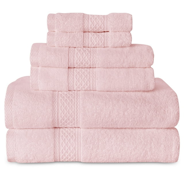 Gogreen Blush Pink Bath Towel Sets of 6 Pieces, 2 Bath Towels 2 Hand Towels 2 Washcloths, 100% Cotton Highly Absorbent Towels for Bathroom, Gym, Hotel (Blush pink)