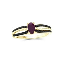 JewelersClub Ruby Ring Birthstone Jewelry – 0.50 Carat Ruby 14K Gold Plated Silver Ring Jewelry with Black Diamond Accent – Gemstone Rings with Hypoallergenic 14K Gold Plated Silver Band