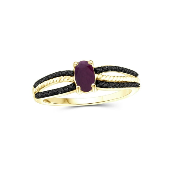 JewelersClub Ruby Ring Birthstone Jewelry – 0.50 Carat Ruby 14K Gold Plated Silver Ring Jewelry with Black Diamond Accent – Gemstone Rings with Hypoallergenic 14K Gold Plated Silver Band