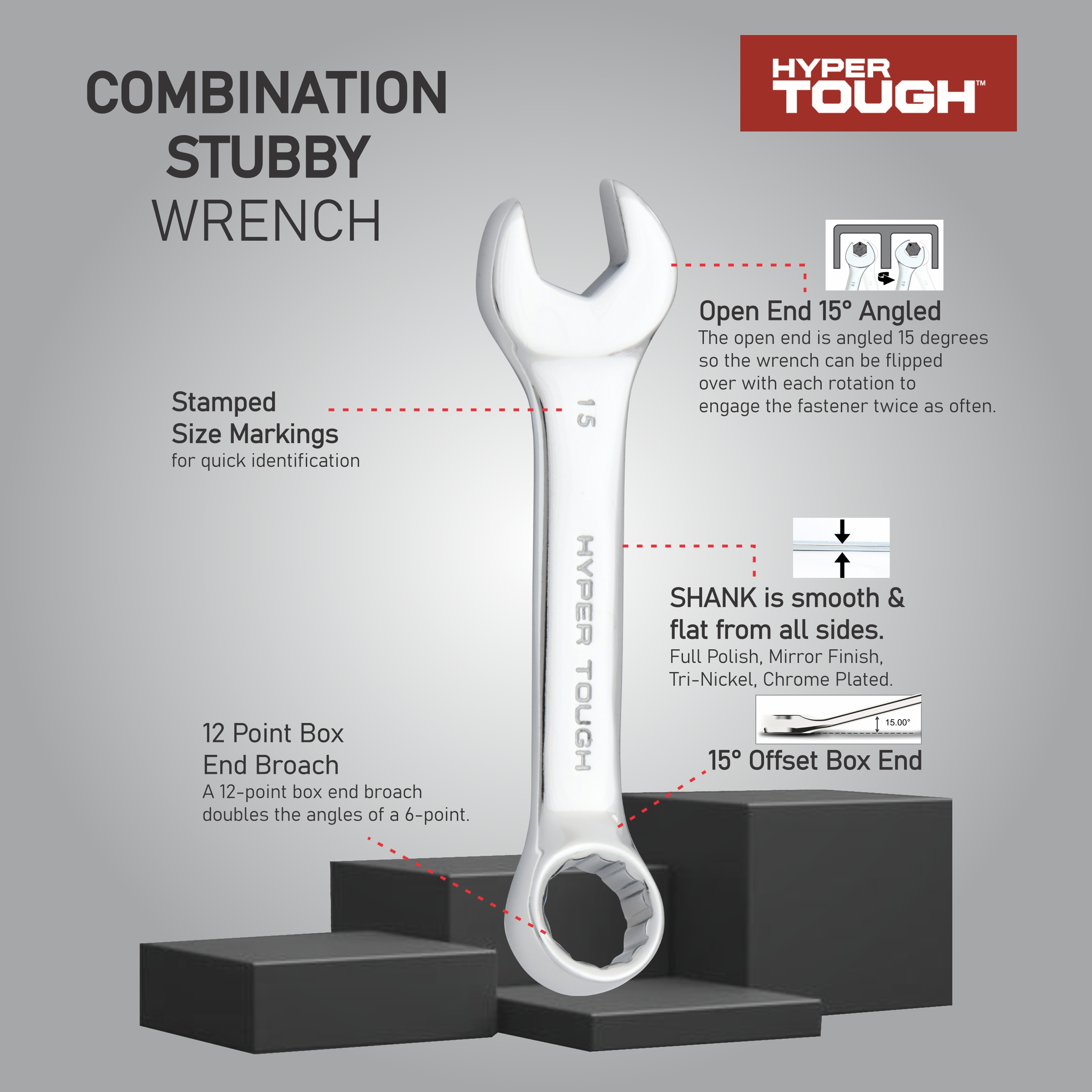 Hyper Tough 12-Piece Stubby Combination Wrench Set photo 5