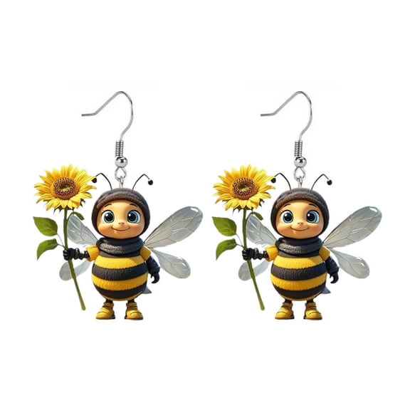 Acrylic Bee-Shaped Earrings with Sunflower Design for Everyday Wear and Special Occasions