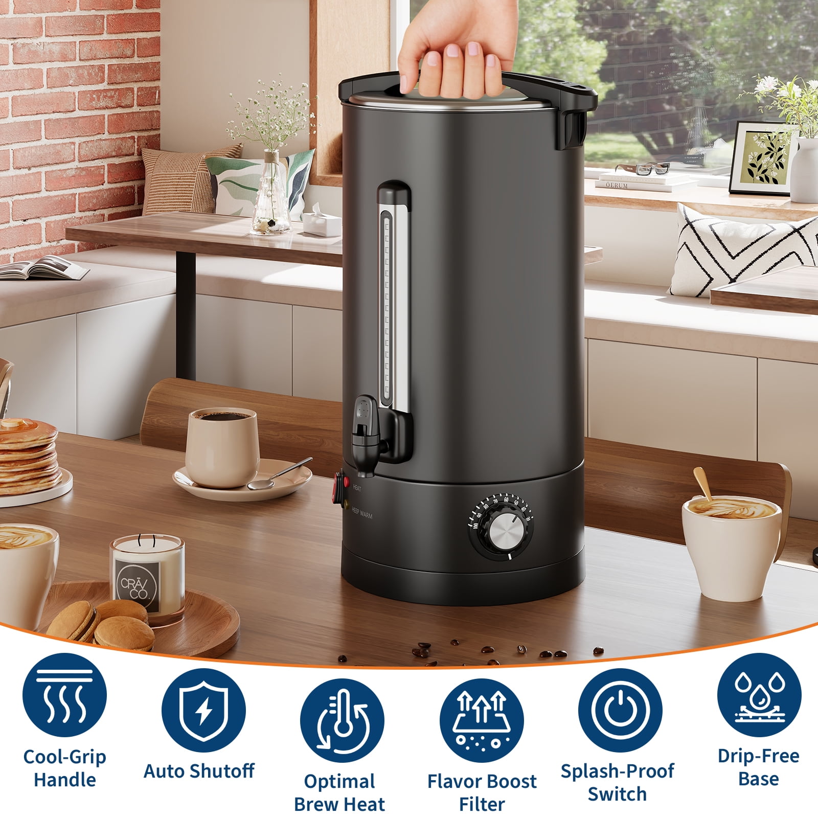 14L/100 Cups Coffee Urn-3.8 Gallon Double Wall Commerical Coffee Maker for Buffet Catering Wedding Gathering,Large Capacity Hot Coffee Dispenser,Stainless Steel Hot Water Urn-Black