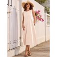 thumbnail image 6 of Summer Dresses for Women Casual Maxi Dress Vacation Long Sundresses Plaid Striped with Pockets Camel Stripe L, 6 of 9