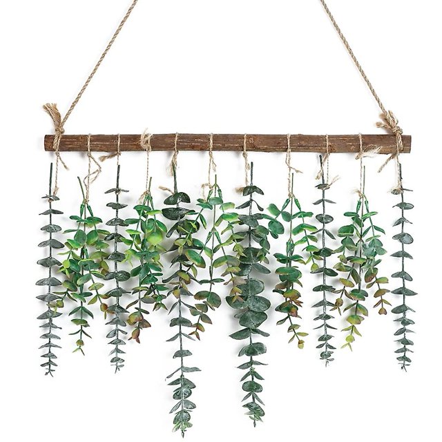 Decoración de baño Decoración para colgar en la pared de eucalipto falso - Hojas de eucalipto falsas Greening Farmhouse Rústico para colgar en la pared Boda, dormitorio, cocina, guardería, 11 Feliz Sencillez