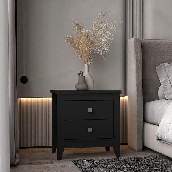 Nightstand with 2 Storage Drawers, Manufactured Wood Bedside Table in Wenge Finish, Modern Rectangular Design with 4 Legs, 24.25" H x 26.62" W x 15.74" D for Bedroom Organization
