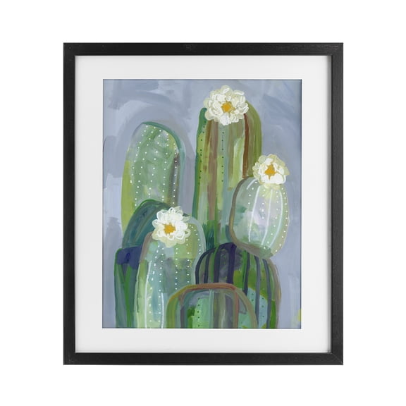 Desert Day Dream Cactus Black Framed Print Under Glass, design by Ashley Davis