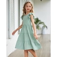 thumbnail image 2 of Vestido Arshiner para niñas, verano, mangas onduladas, algodón, verde claro, 2 of 5