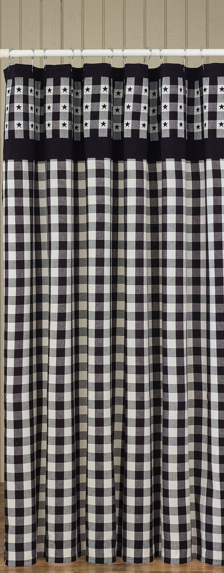 Black and White Gingham Shower Curtain with Stars