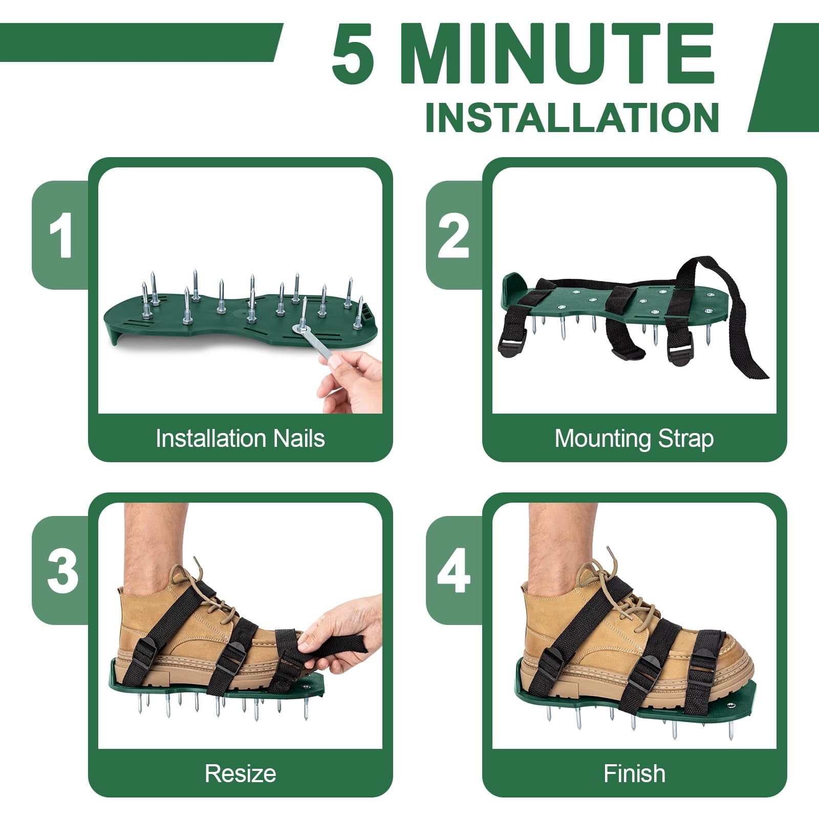 lawn aerator shoes,lawn aerator,aerating shoes for lawn,All New Unique Design Free-Installation Heavy Duty Spiked Aerating Sandals,One-Size-Fits-All for Yard Patio Lawn Garden(Green)