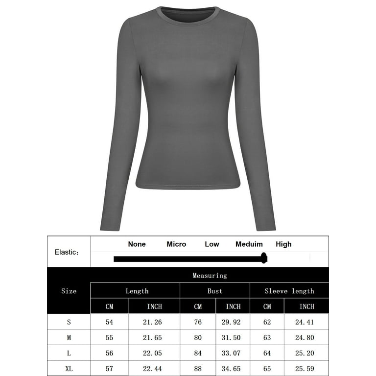 Women\'s Long Sleeve Round Neck Crop Top Tee Shirt Basic Solid Y2K Tight  Slim Fit Cropped Shirt Workout Yoga