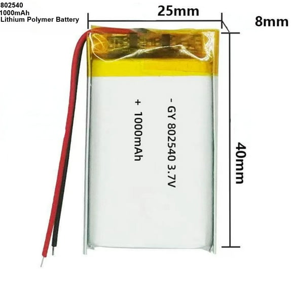 3.7V 1000mAh Li-Ion Battery 802540 Lithium Polymer Rechargeable Battery For Bluetooth Headset GPS Toy