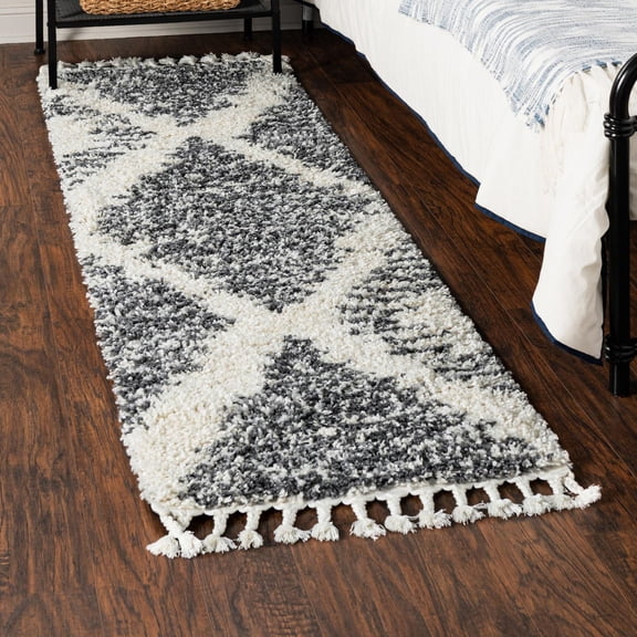Unique Loom Serenity Shag Collection Area Rug - Walcott (2' x 8' Runner White/Gray)