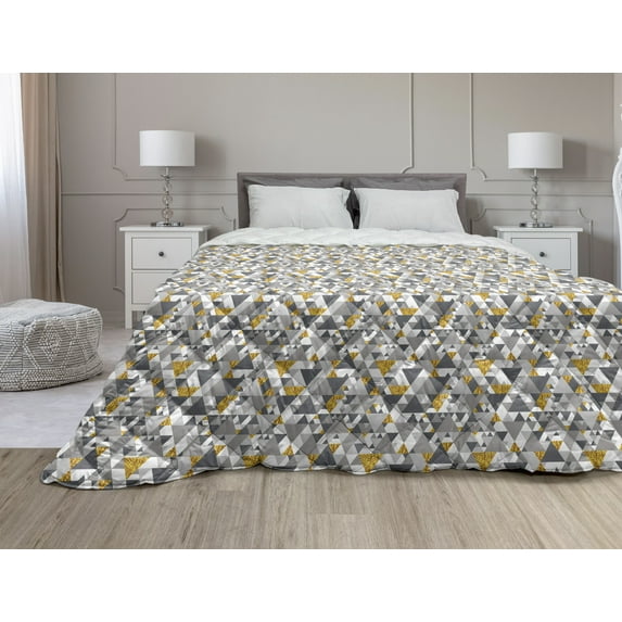 Grey and Yellow Down Alternative Comforter, Pale Grey Backdrop with Inspired Flowers Ivy Image, Microfiber Quilt for All Season, 5 Sizes, Mustard Yellow and White, by Ambesonne