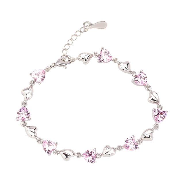Pulsera de mujer S925 de plata con forma de corazón y diamantes de imitación, accesorio de estilo sencillo, regalo para amigas, color rosa