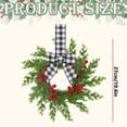 thumbnail image 2 of Mini Christmas Wreath for Kitchen Cabinets, Norfolk Pine Wreath with Black White Grid Bow Red Berries, Farmhouse Window Door Holiday Decor 10.6in, 2 of 9