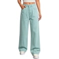 thumbnail image 2 of uublik Womens Jeans Cargo Jeans Casual High Waist Baggy Denim Cargo Pants with Pockets, Mint Green, 2 of 5