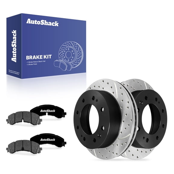 AutoShack Front Vented Drilled & Slotted E-Coated Brake Rotors   Premium Ceramic Pads 6-PC Brake Kit Replacement for 2020-2022 Chevrolet Silverado 2500 HD ShadowGuard 13.98" (355 mm)